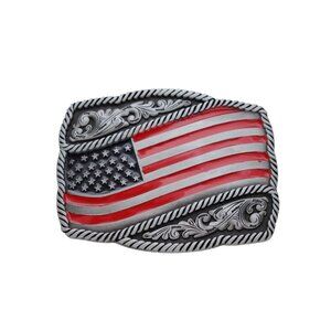Men Women Silver Metal Buckle Western USA Flag United States Of America Filigree